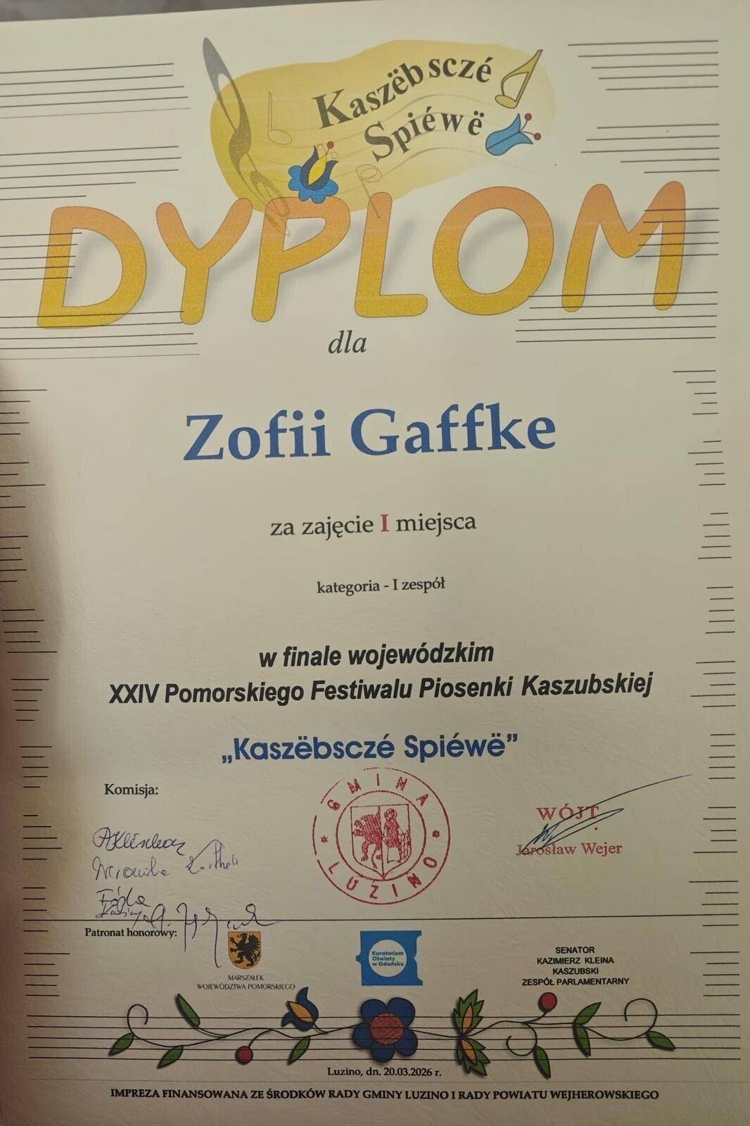 Sukces w XXIV Pomorskim Festiwalu Piosenki Kaszubskiej „Kaszëbsczé Spiéwë” w Luzinie