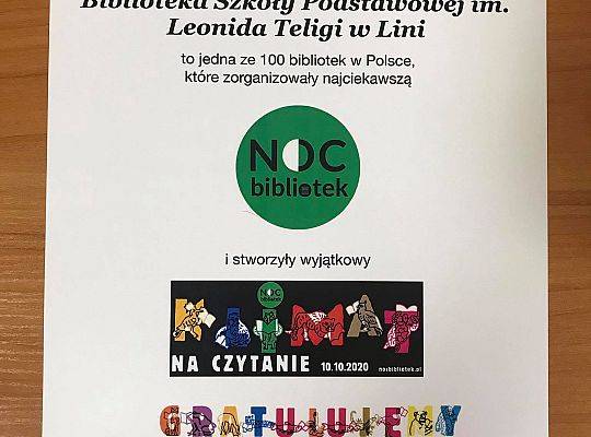 Grafika #9: NOC BIBLIOTEK w szkole w Lini