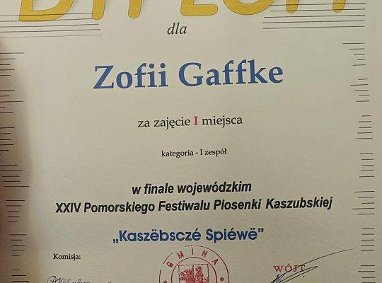 Sukces w XXIV Pomorskim Festiwalu Piosenki Kaszubskiej „Kaszëbsczé Spiéwë” w Luzinie